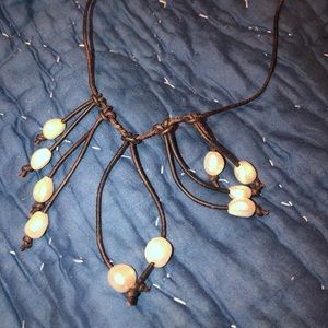 Leather and Pearl Necklace